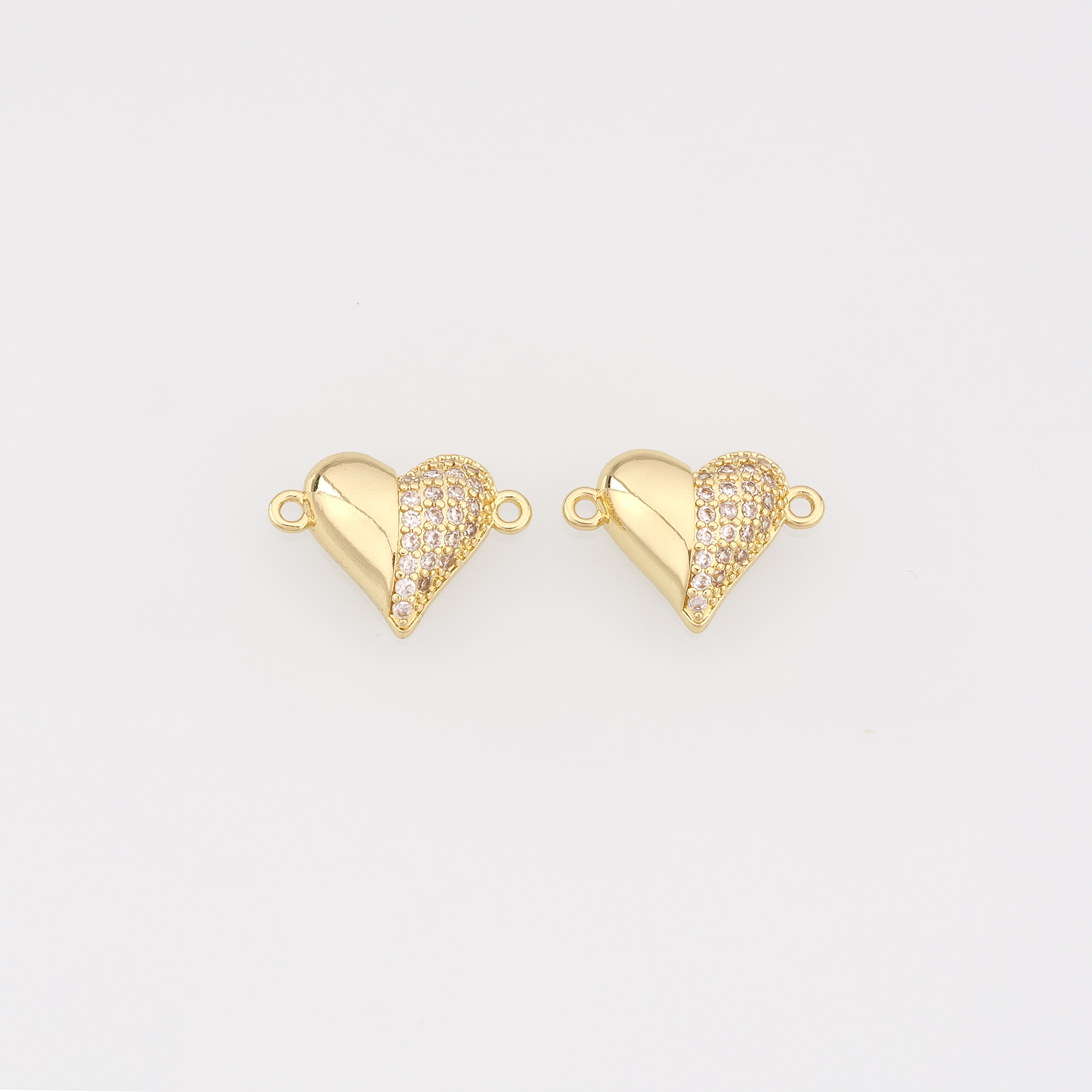 18K Gold Filled Heart Connector,CZ Micro Pave Heart Charm Necklace Bracelet for DIY Jewelry Making Supply