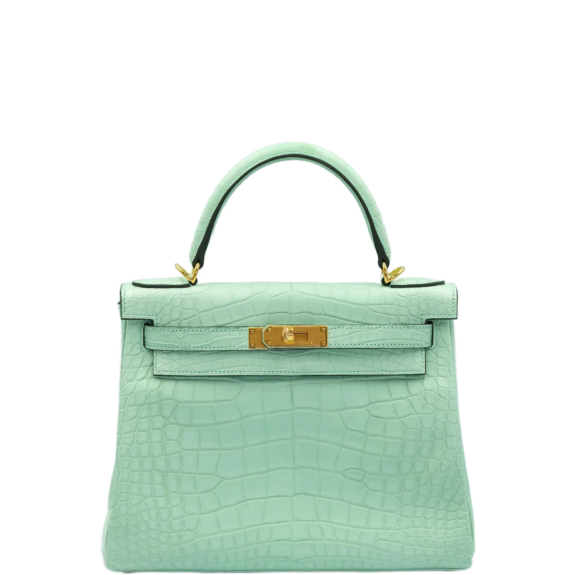 Hermès Kelly 28 Retourne Vert d'Eau Matte Alligator with Gold Hardware