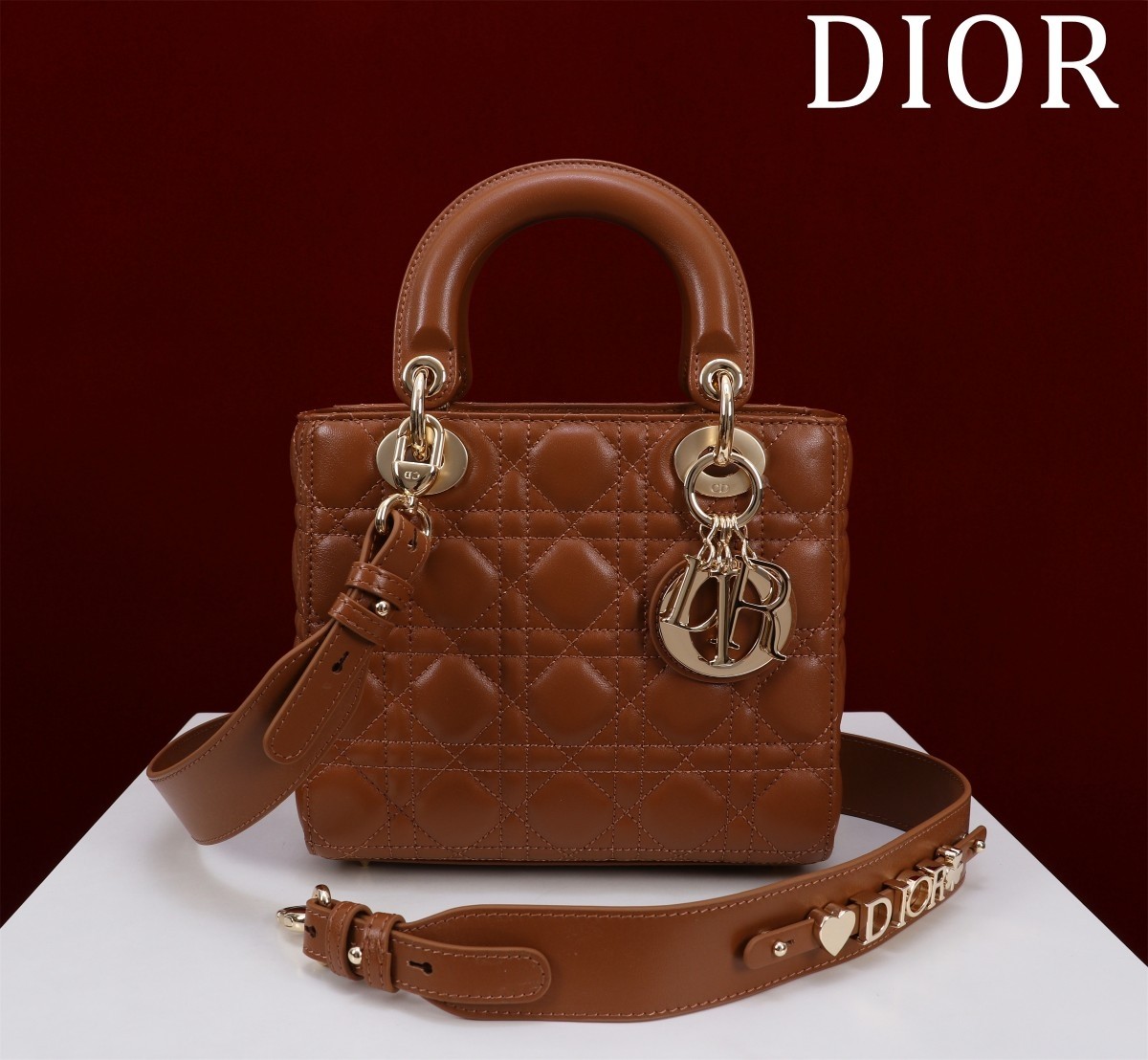 Top Quality Mini Lady Dior Bag Golden Saddle Cannage Lambskin - cnluxepick