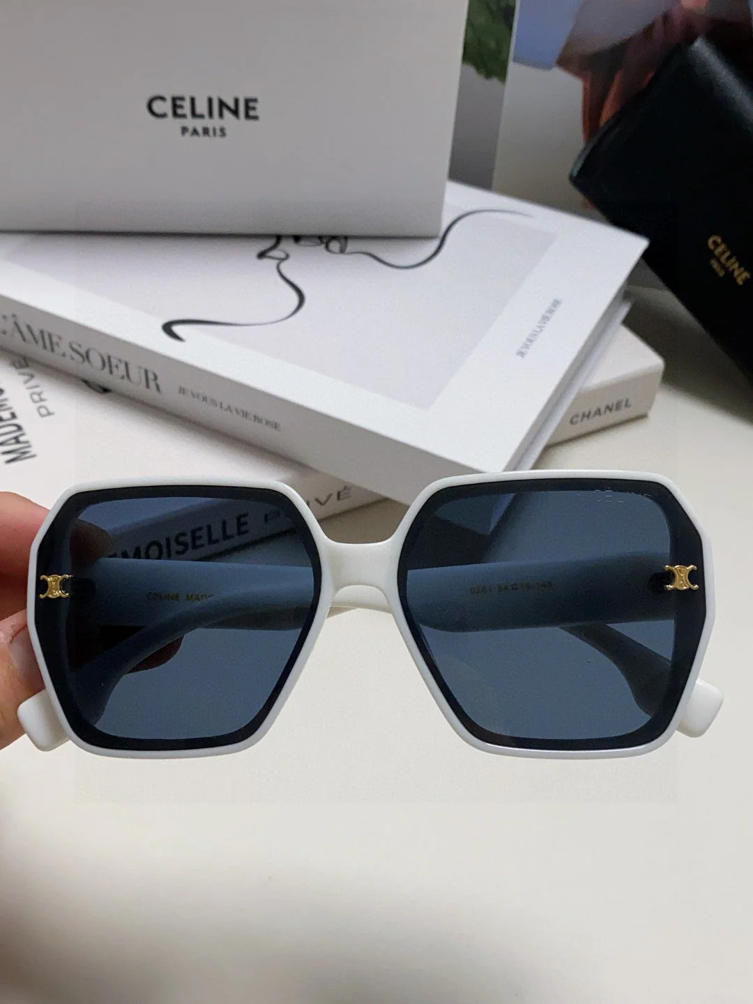 Celine Square Large Frame Arc de Triomphe White Sunglasses - cnluxepick