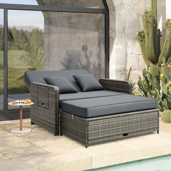 Costway Wicker Loveseat Sofa Set Patio Rattan Daybed with Ottoman and