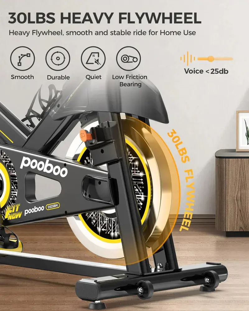 pooboo Magnetic Resistance Exercise Bike – Silent Belt Drive, Adjustable Brake Pad, Compact Design