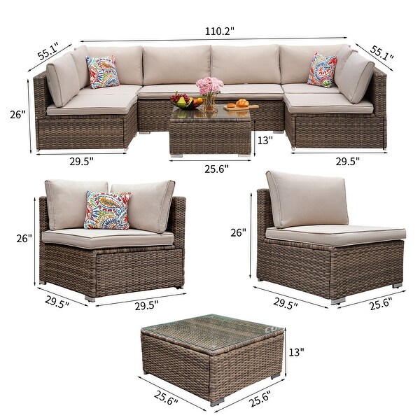 7Piece Wicker Outdoor Sectional Set with Cushions and Coffee Table
