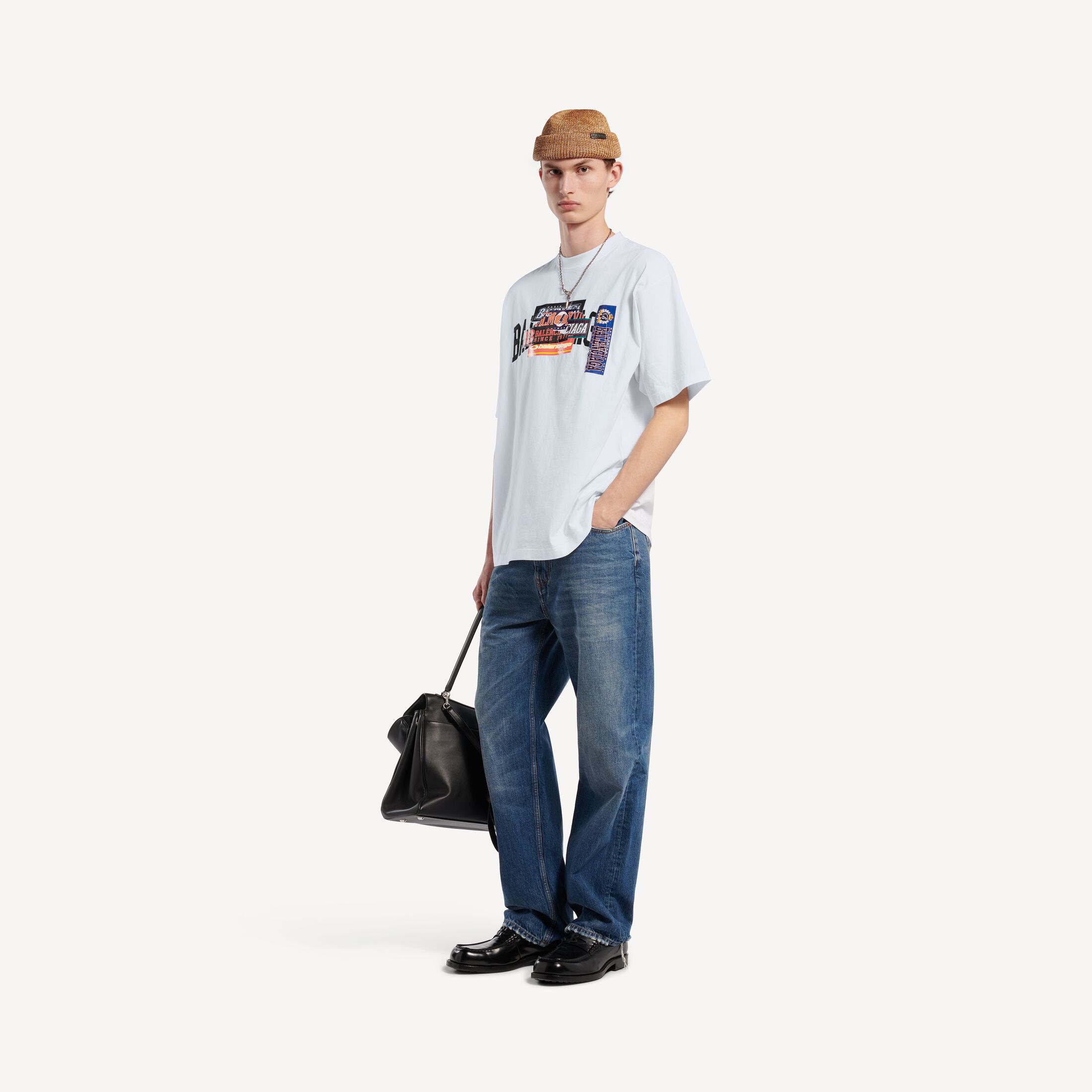 BALENCIAGA Bumper Stickers Medium Fit T-Shirt in white dry jersey