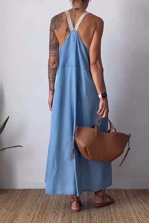 Spaghetti Strap Linen Blend Maxi DressClistos