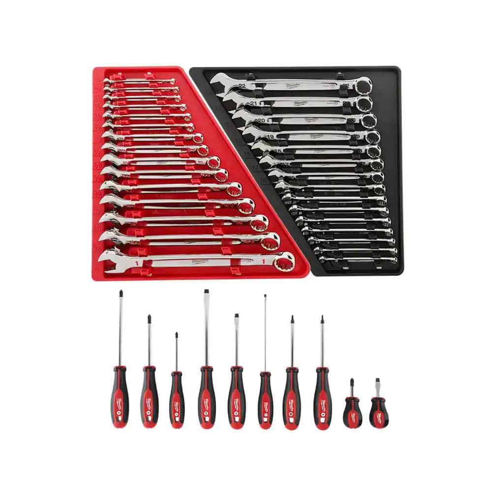 48-22-9515 48-22-9415 Combination SAE and 48-22-2710 Metric Wrench Mechanics Tool Set with Screwdriver Set (40-Piece)