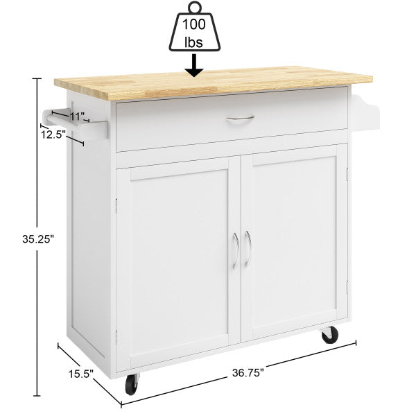 Kitchen Island with Spice Rack and Storage Cabinet – Rolling Cart with Drawers to Use as Coffee Bar, Microwave Stand or Storage by Lavish Home (White)