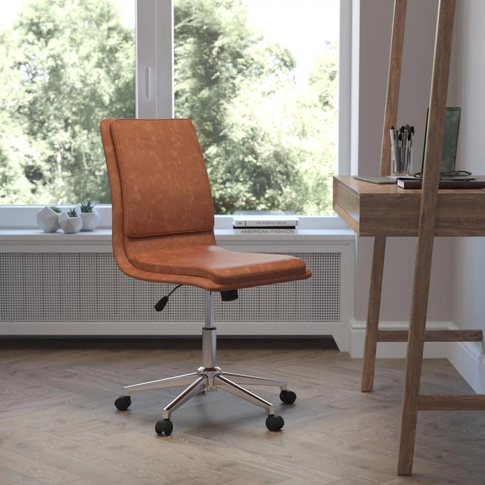 Flash Furniture Madigan Faux Leather Mid-Back Office Chair with Casters, 300 lb, Brown