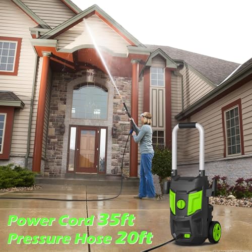 Electric Pressure Washer - 5000PSI Max 3.0GPM with 20FT Hose, 35FT Power Cord High Power Washers Electric Powered 4 Nozzles for Cleaning Patios, Cars, Gardens, Driveways and Outdoor Surfaces