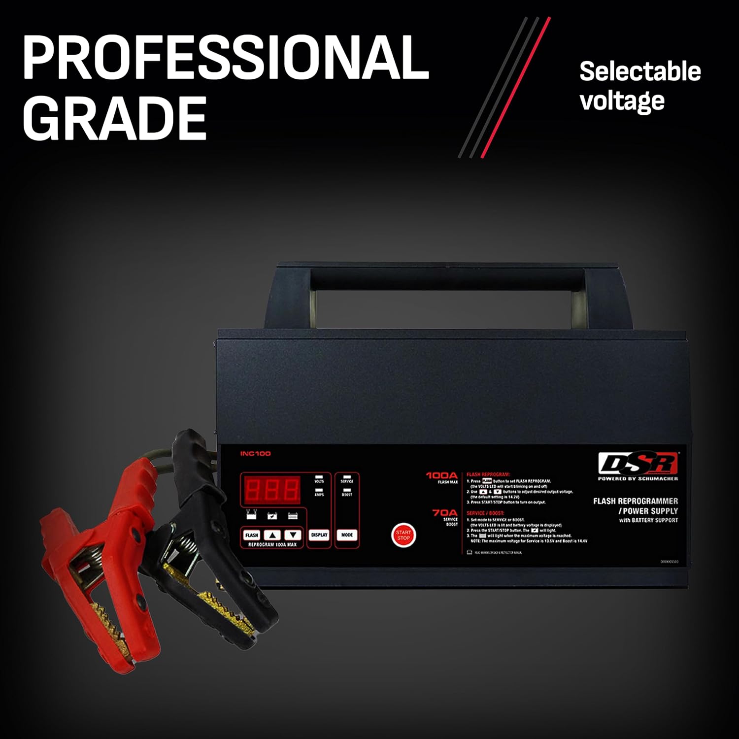 ProSeries INC100 Fully Automatic Battery Charger and Flash Reprogramming Power Supply with Service Mode, 100 Amps, 12 Volts, Black, 1 unit