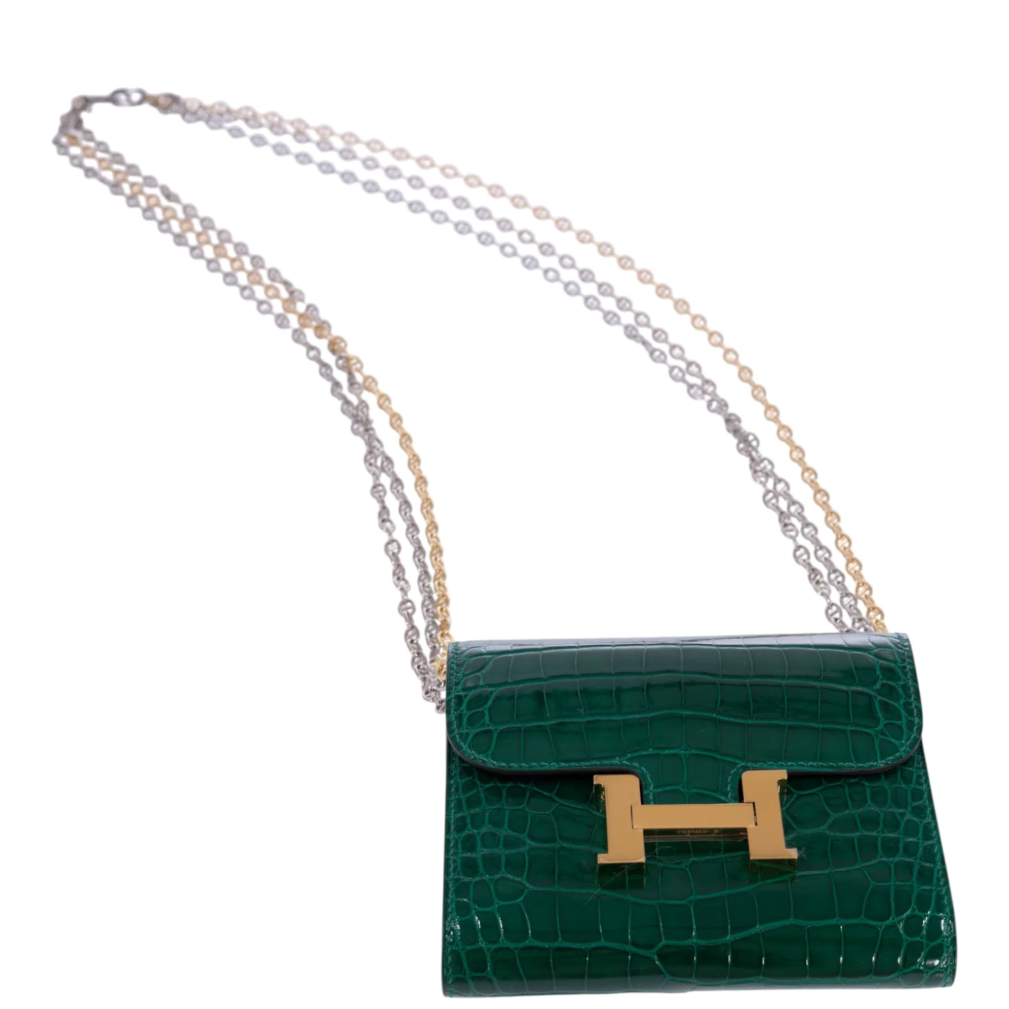 Hermès Constance Compact Wallet Vert Emerald Alligator Gold Hardware
