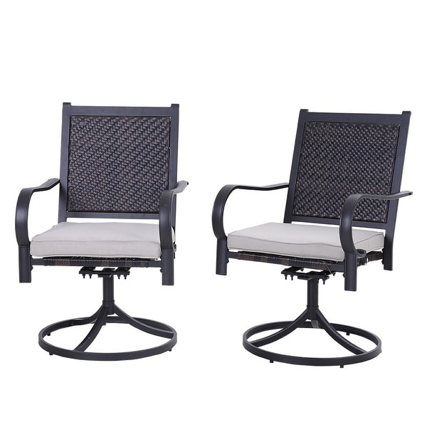 MAISON ARTS 3piece Patio Bistro Set,2 Rattan Swivel Chairs with Cushion and 1 Metal Table with Umbrella Hole