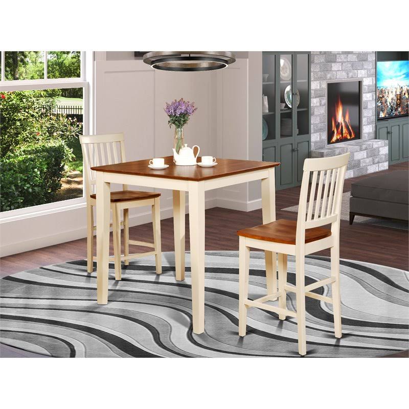 East West Furniture VERN3-WHI-W 3 PC Pub Table Set-Square Pub Table and 2 Counter Height Chairs
