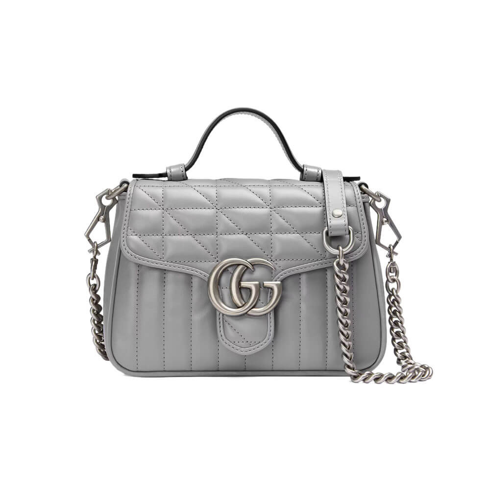 Gucci GG Marmont Grey Matelasse Leather Mini Top Handle Bag