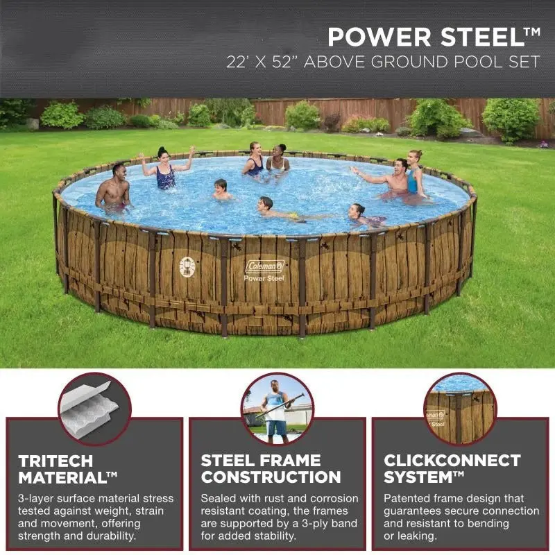 Round Above-Ground Swimming Pool – 22-Foot Diameter × 52-Inch Depth Set