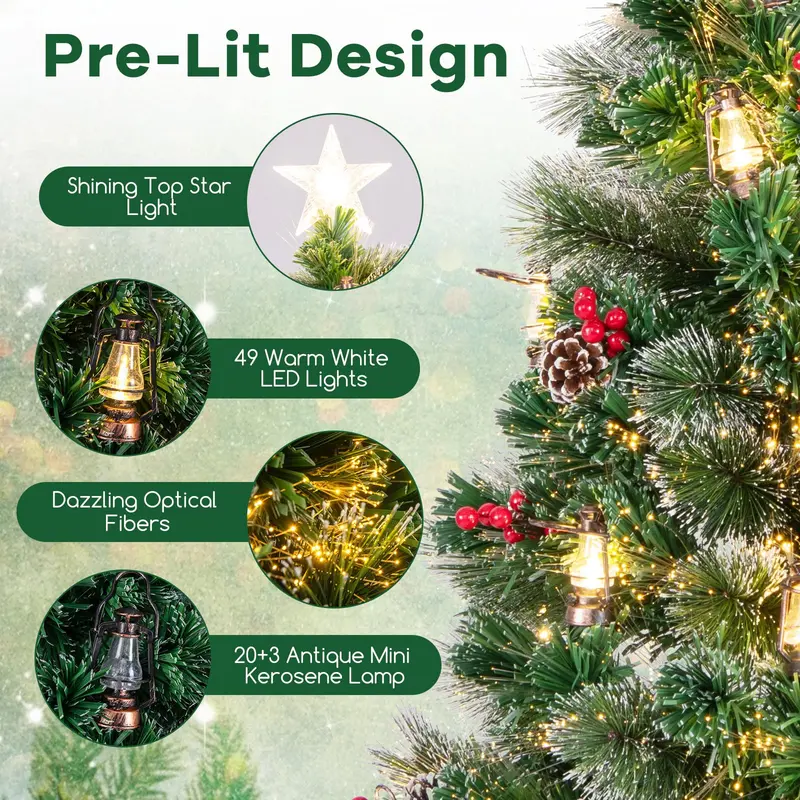 Pre-Lit Fiber Optic Christmas Tree – Snow-Dusted Artificial Tree with Warm White LED Lights