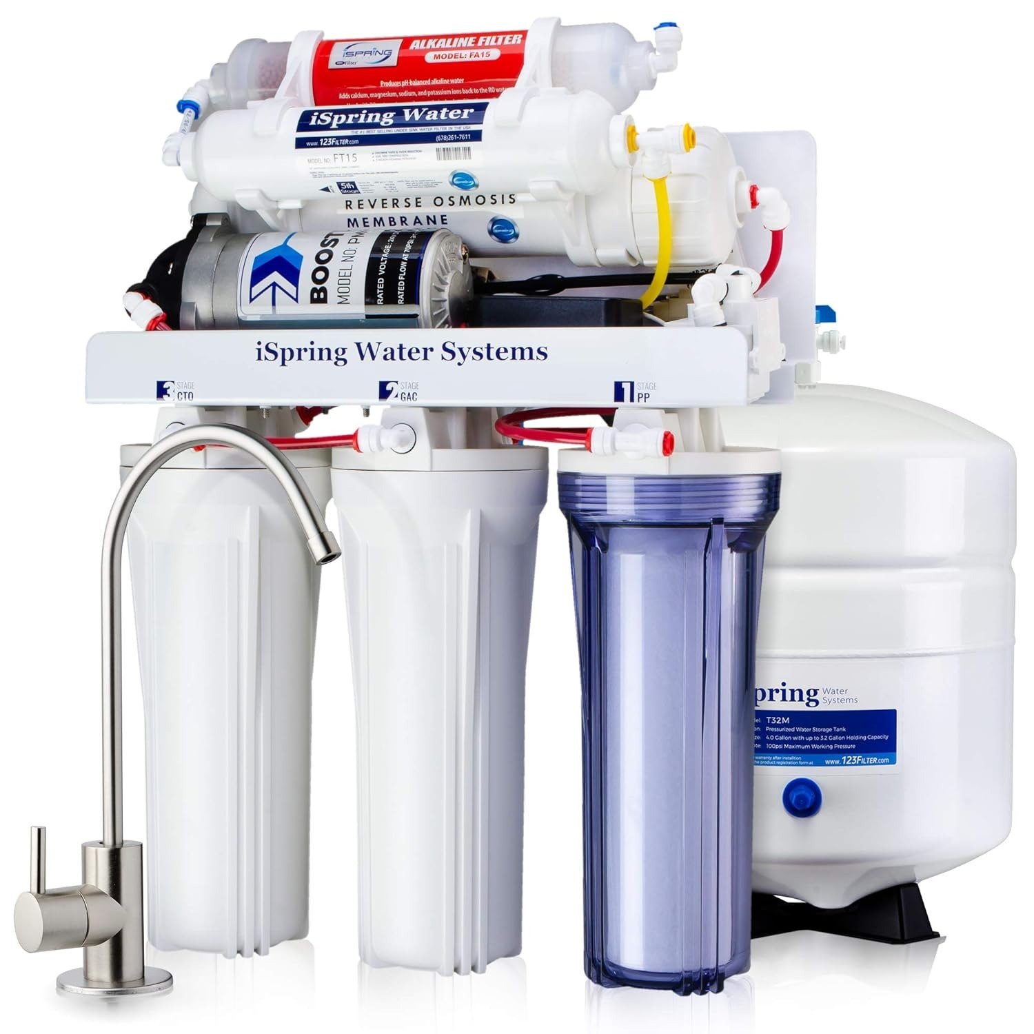 6-Stage Reverse Osmosis System Under Sink Alkaline Water Filter and Pump, RO Drinking Water Filtration System, Patented Top-Mounted Faucet Design for Easy Installation