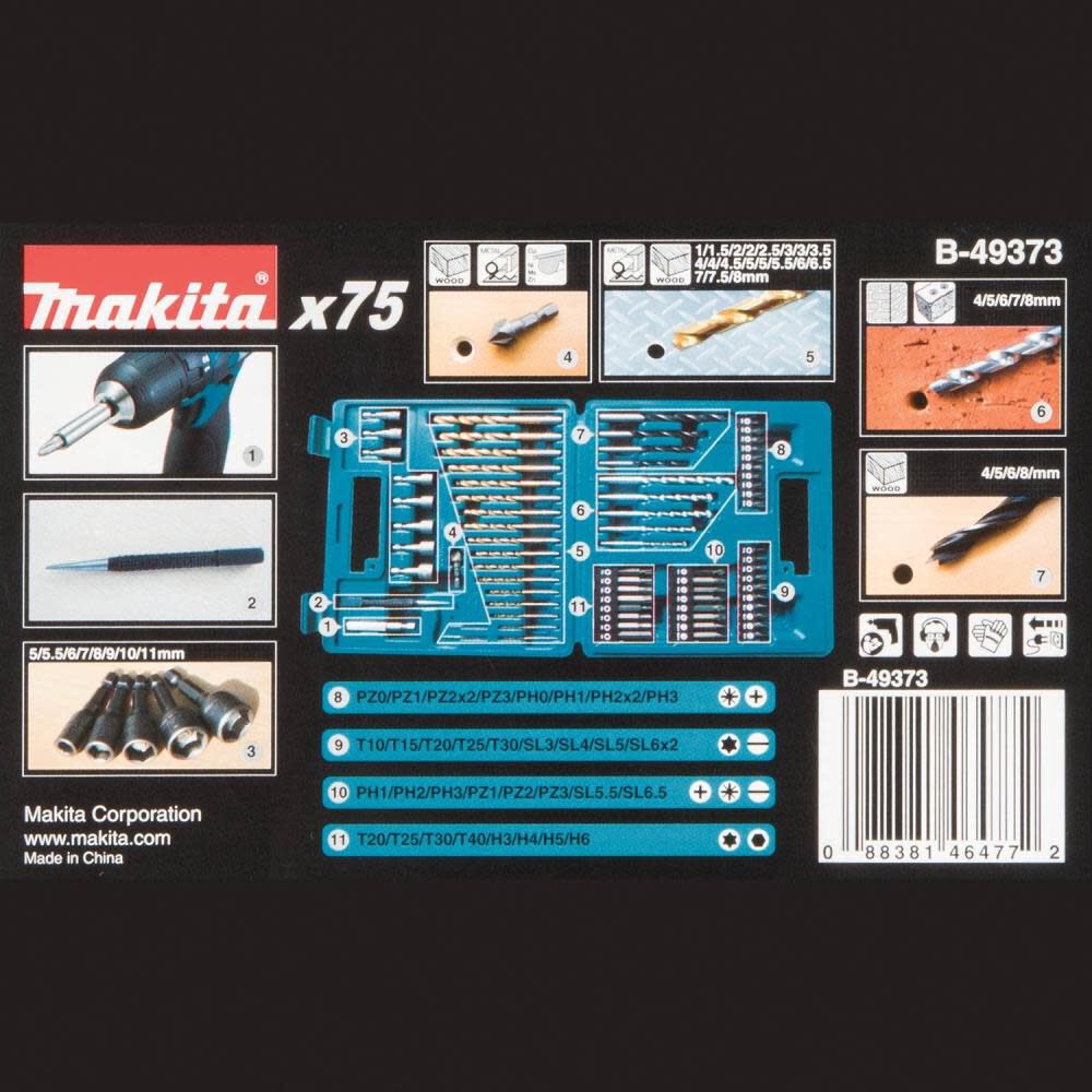 Makita Metric Drill & Screw Bit Set 75pc B-49373