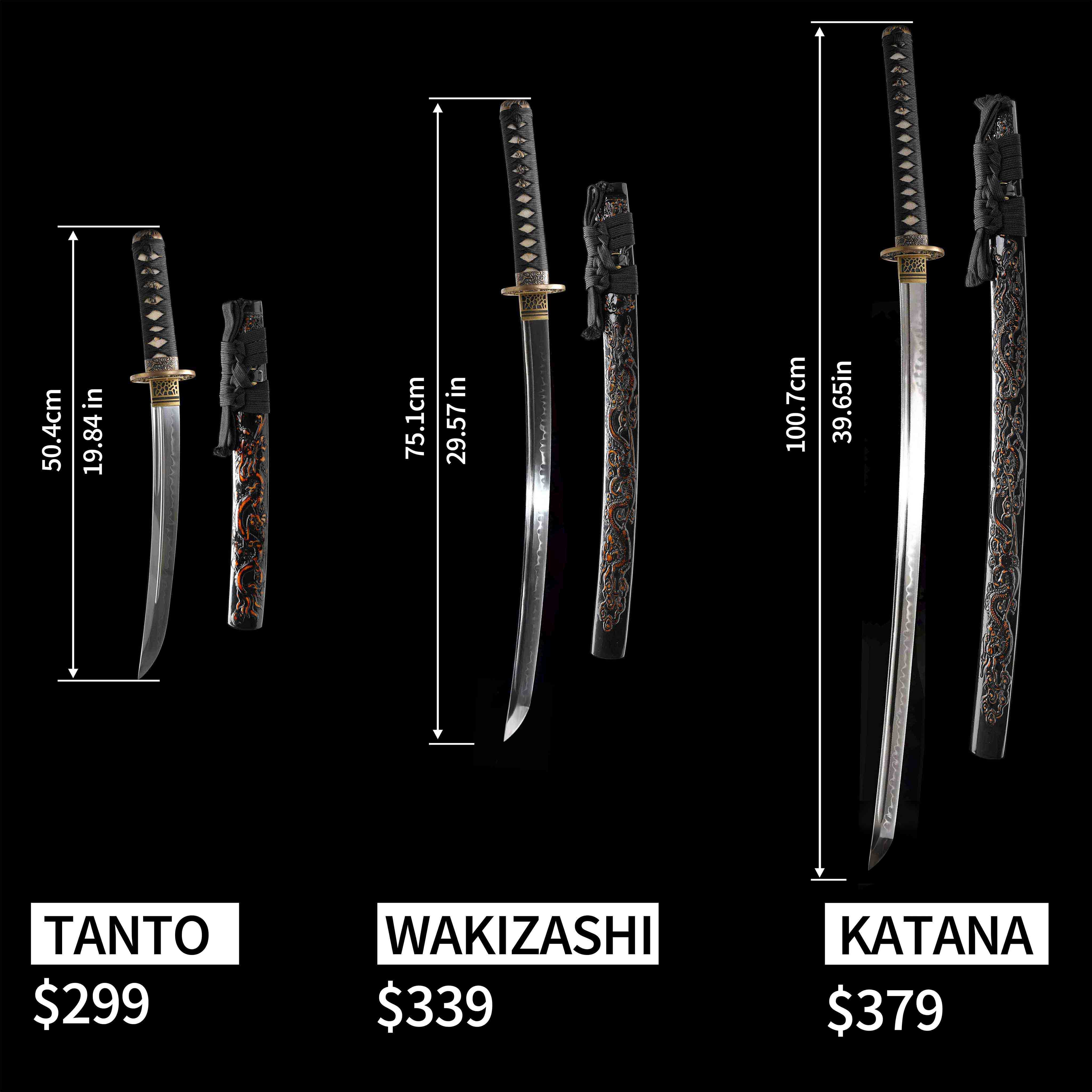 🐲TK24🐲 Black Dragon Slayer（黑狱魔龙）Katana Wakizashi Tanto/ Daisho Set / T10 Steel Clay-Tempered / Full-tang / Battle-ready / Handcrafted / Black Dragon / Spartan Blades Club / CHEN'S SWORDS 1892 - Spartan Blades Club - 陳氏劍莊1892
