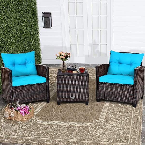 Costway 3PCS Patio Rattan Furniture Set Cushioned Conversation Set