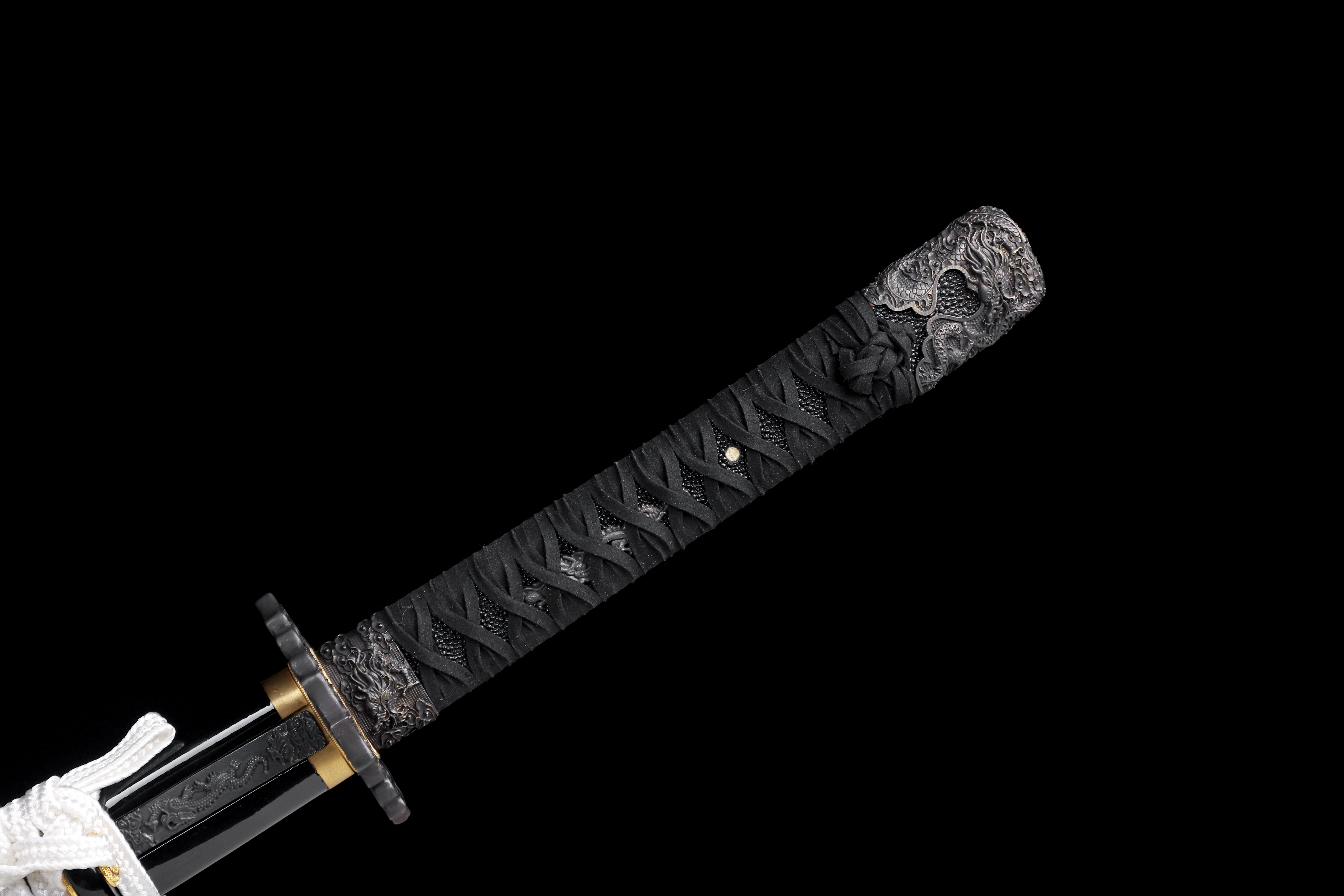 Handmade Katana Damascus Twisted Steel Silver Dragon Kozuka Kogai