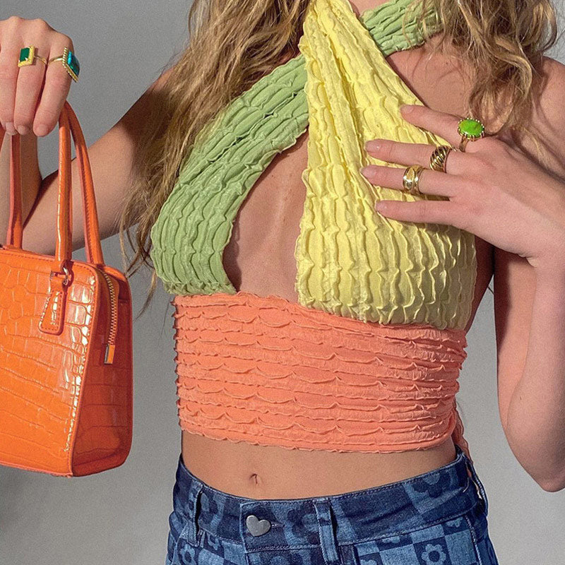 Halter Knit Crop Top - Color Block KnitClistos