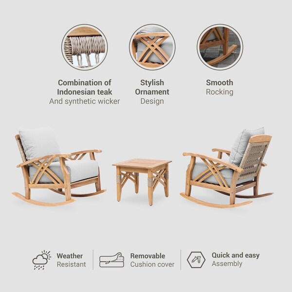 Cambridge Casual Carmel 3piece Teak Rocking Chair Set with Cushion