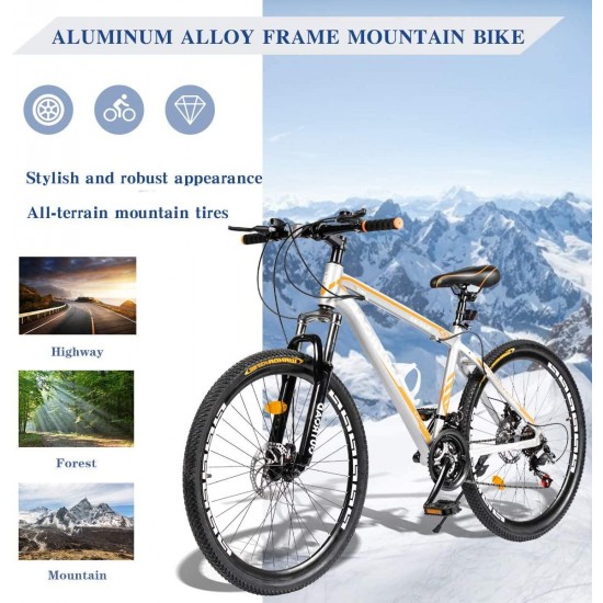 Mountain Bike 26-inch 27.5-inch Wheels, 21 Speed with High Carbon Steel Frame, Double Disc Brake, Front Suspension Anti-Slip Bikes