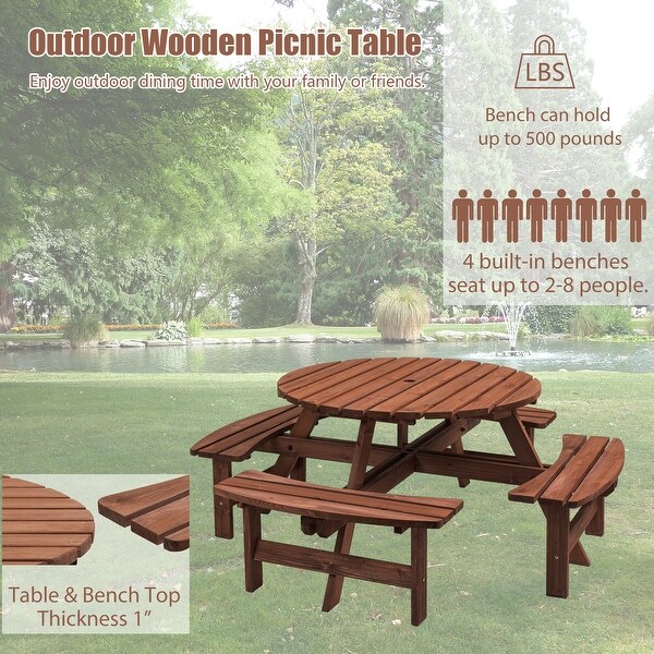 Spacious 8Person Wooden Picnic Table with Builtin Benches