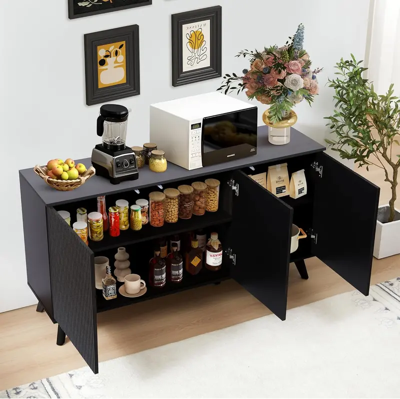 Walnut Fluted-Door Credenza – Modern Sideboard Console for Living or Dining Areas