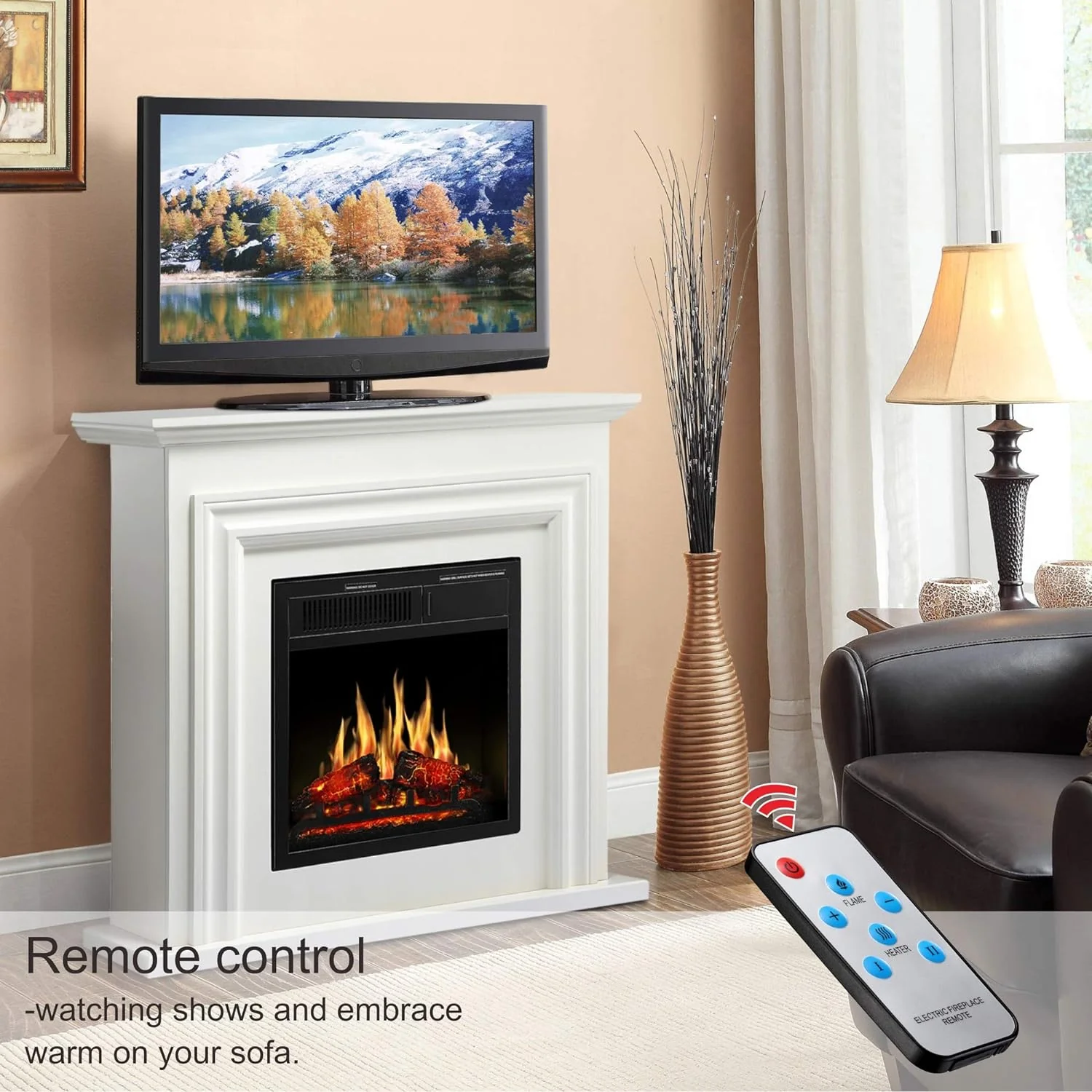 36 Inch Electric Fireplace Mantel Wooden Surround Firebox M1804