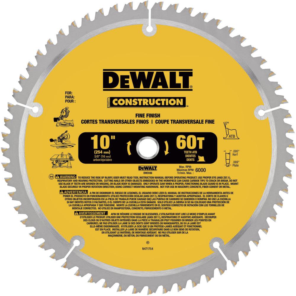 DW 10-in 60T and 10-in 32T Saw Blade;