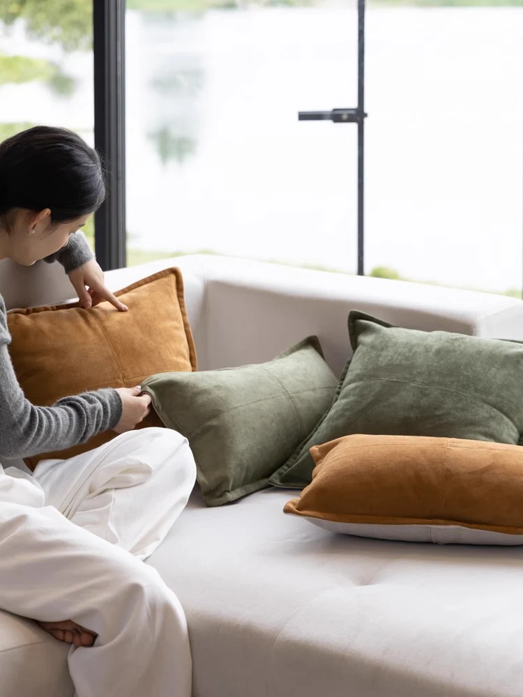 BD125 - The r@w Windbreaker Brown/Welsh Green Suede Lumbar Pillow, Stripe Pillow