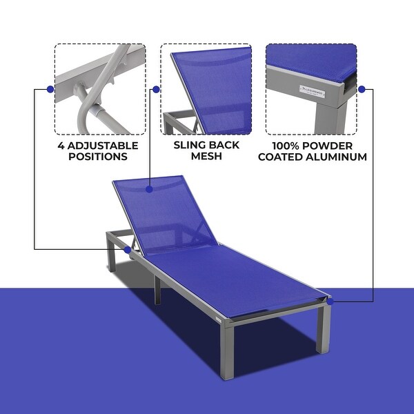 Aluminum Beach Pool Sun Lounge Chair Sling Mesh Fabric Reclining Stackable Lounger Chair