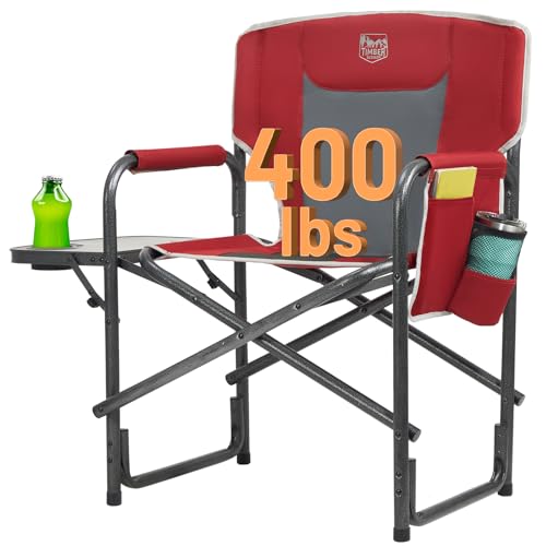 TIMBER RIDGE Folding Rocking Camping Chair, 400lbs Capacity Portable Oversized Outdoor Rocker with Hard Armrests, Cup Holder & Side Pocket, Quick-Fold Design for Outdoor, Patio, Lawn, Blue