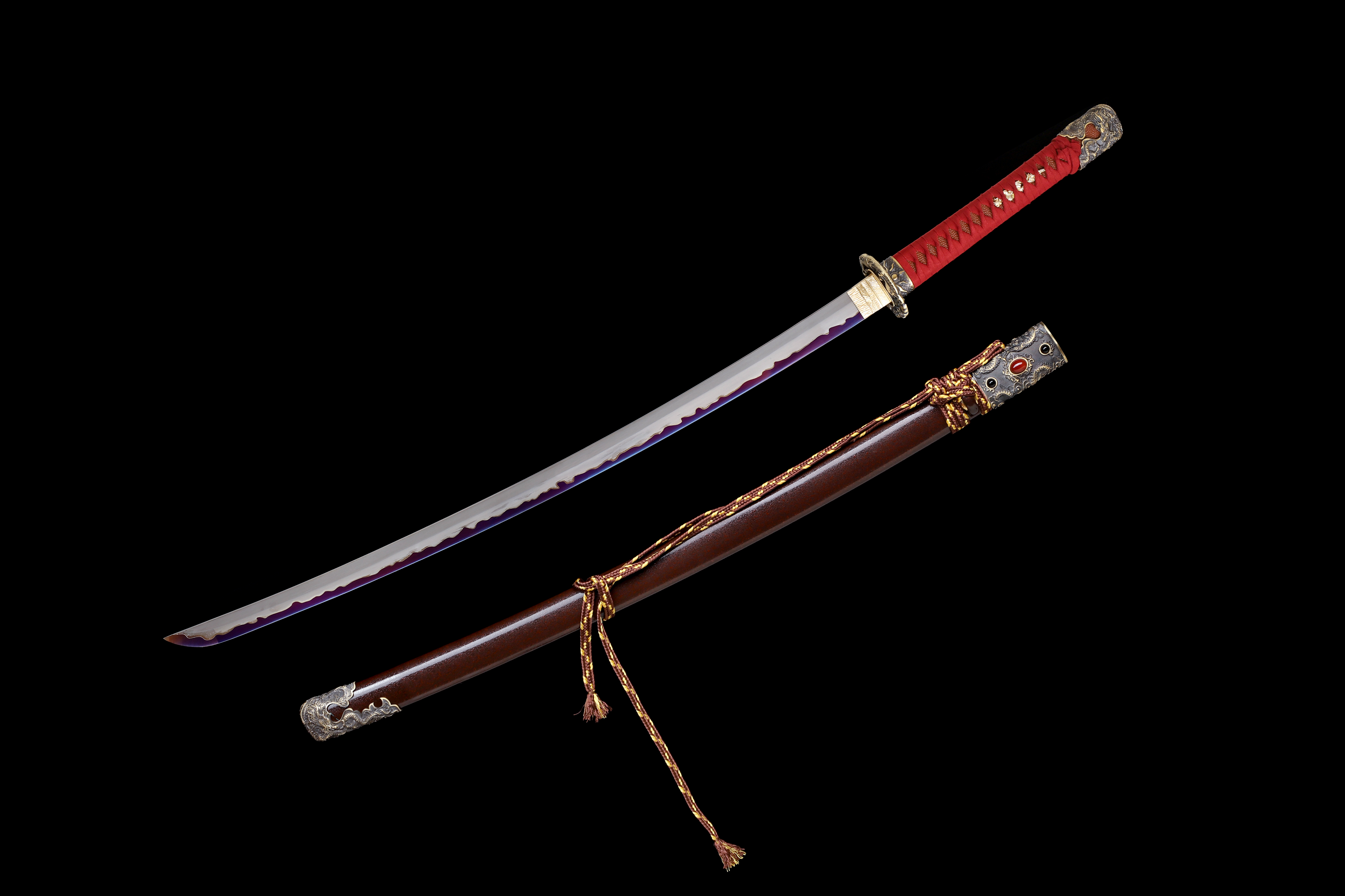 Handmade Katana 9260 Spring Steel Purple Blade Dragon Tsuba Full Tang