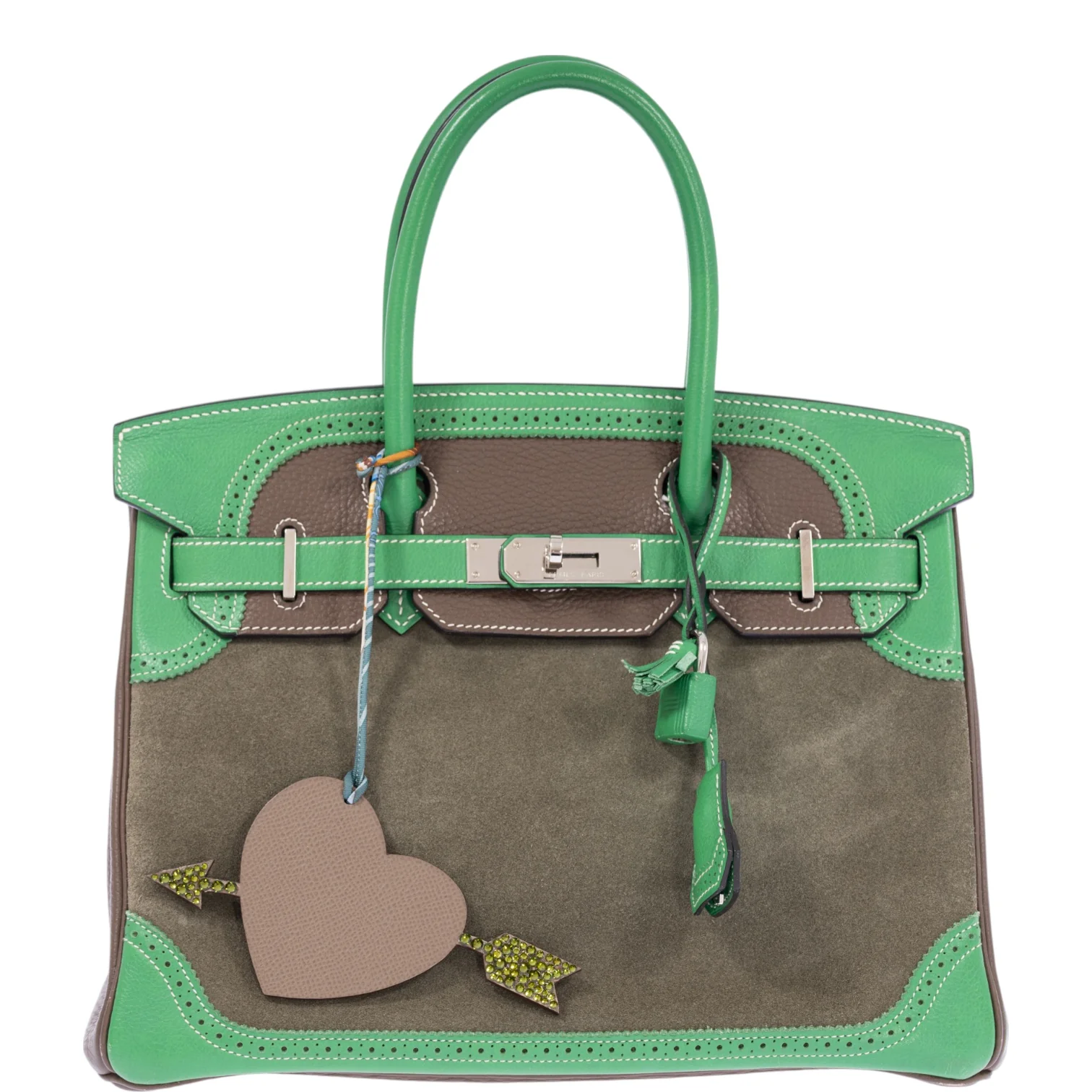 Hermès Birkin 30 Grizzly Ghillies Étoupe/Bambou/Vert de Gris Veau Doblis/Clemence/Evercolor Palladium Hardware