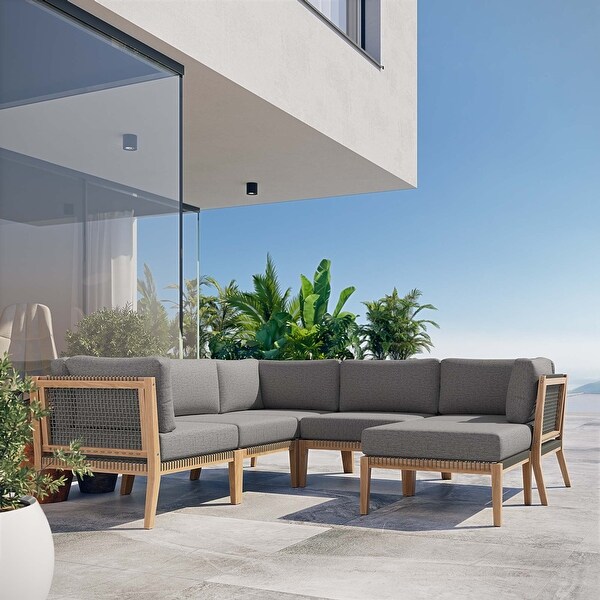 Clearwater Outdoor Patio Teak Wood 6Piece Sectional Sofa