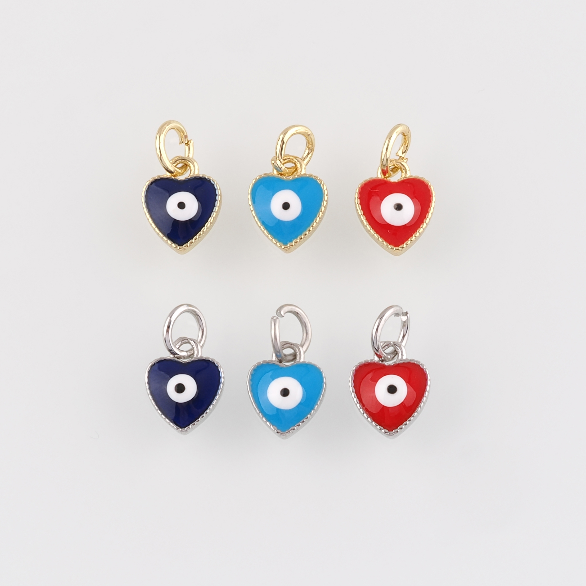 Enamel Heart Eye Pendant,18K Gold Filled Evil Eye Charm Earrings Necklace for DIY Jewelry Making Supply