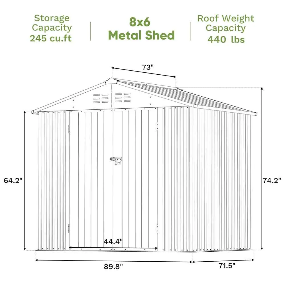 Patiowell 8x6 Metal Shed Pro With Peak Roof