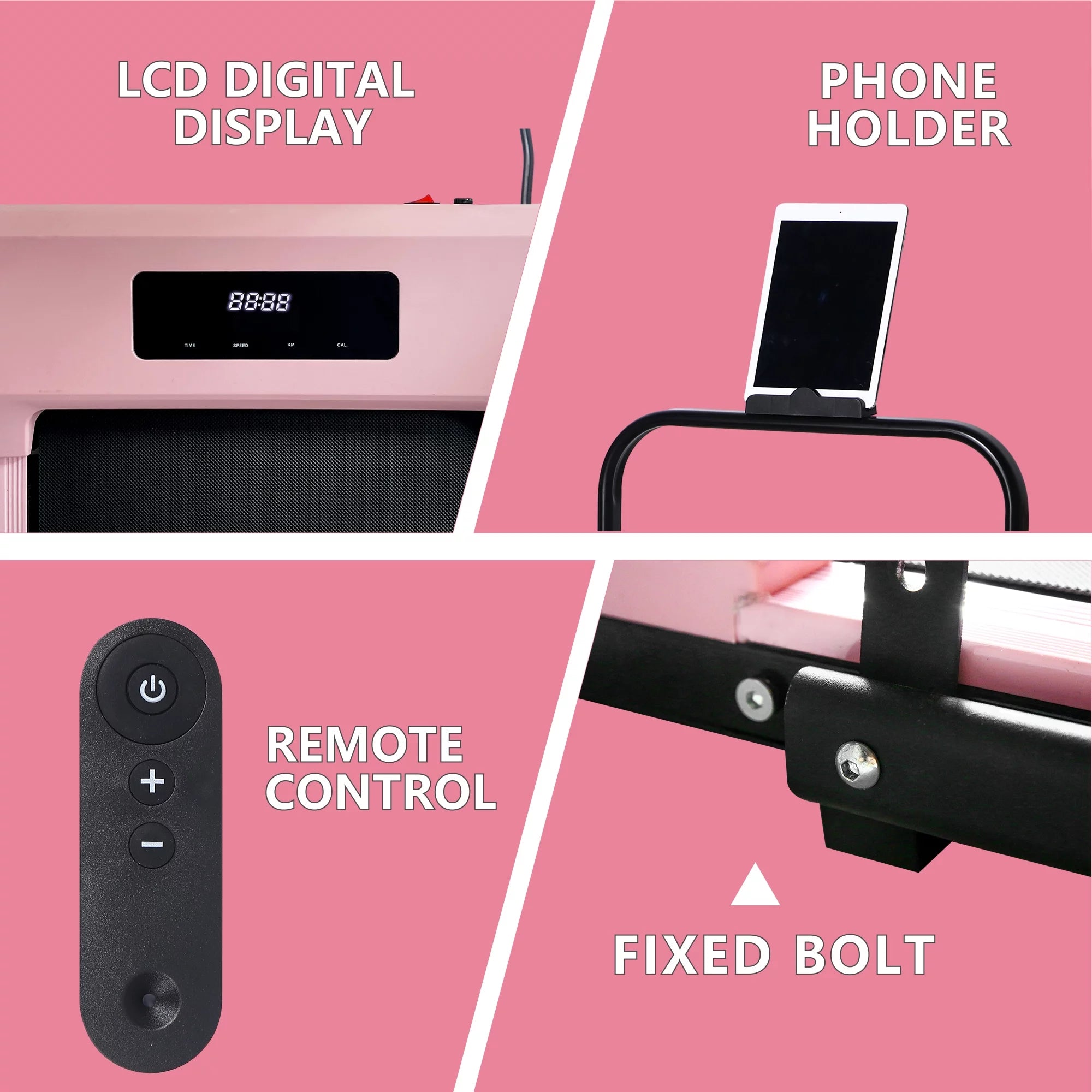 BITOUSHI Treadmill Under Desk Walking Pad 2 in 1, 3.0HP Portable Small Treadmill for Office & Home, Ultra Quiet & Installation-Free with Remote Control, LED Display, 220 Lb Capacity - Pink