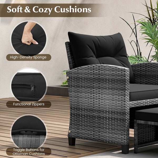 Costway 5 Piece Patio Rattan Furniture with 2 Ottomans and Tempered