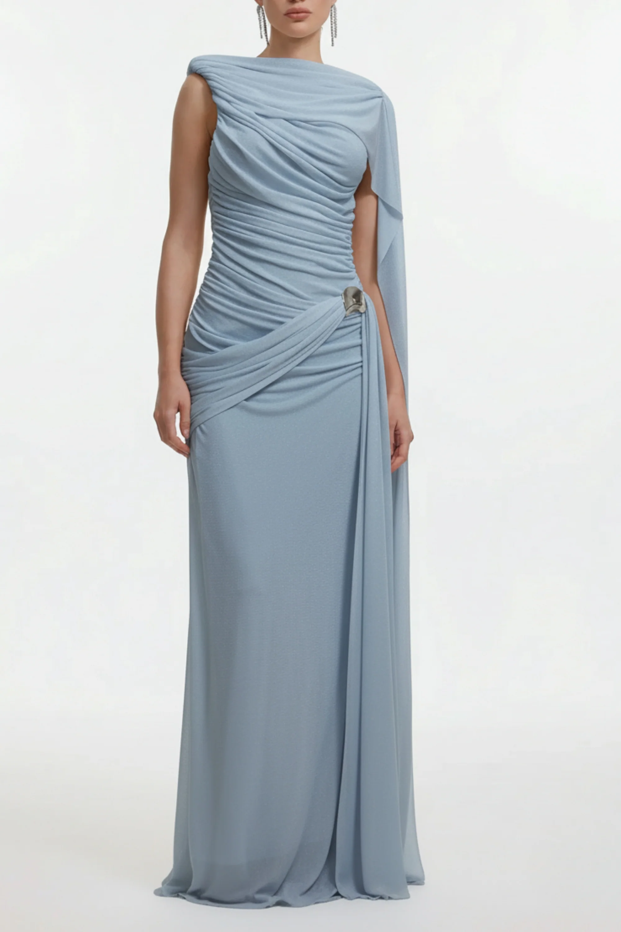 Mist Blue Draped Bodycon Maxi Dress