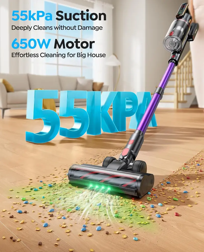 Ultra10 Cordless Stick Vacuum – 55KPa Suction, 70-Min Runtime, Pet Brush & Wall Mount Charging for Home & Car