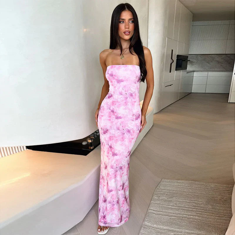 Strapless Floral Maxi Dress | Bodycon Evening GownClistos