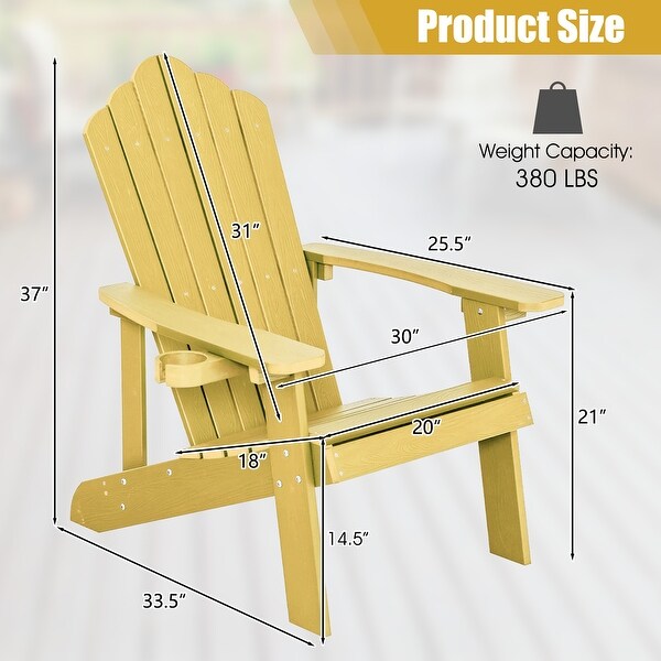 Costway Patio HIPS Adirondack Chair with Cup Holder Weather Resistant