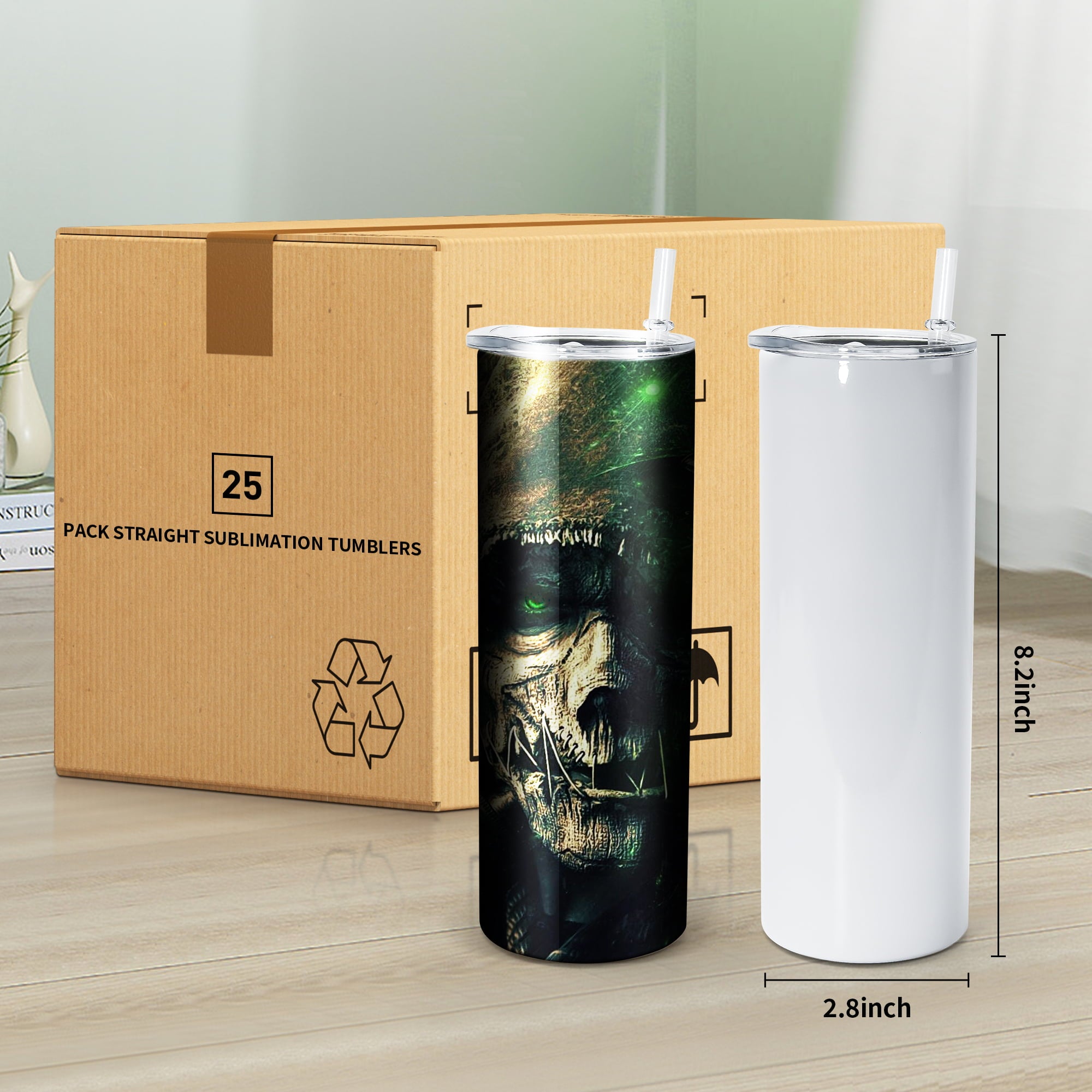 AGH 25 Pack 20oz Sublimation Tumblers Straight Skinny Tumblers Bulk, Stainless Steel White Insulated Tumbler with Lids and Straws