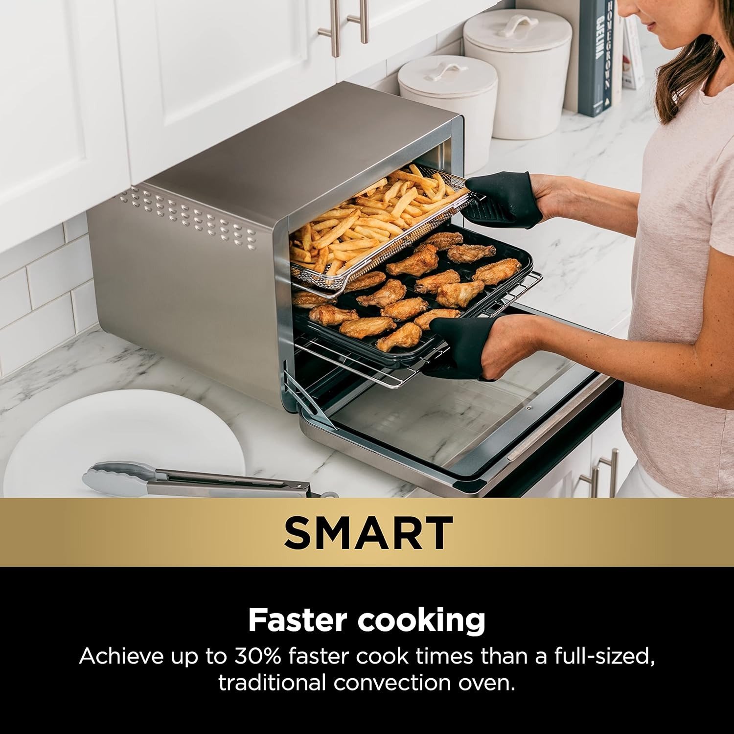 10-in-1 XL Air Fry Oven 1800W Surround Convection Smart Thermometer 450°F Silver