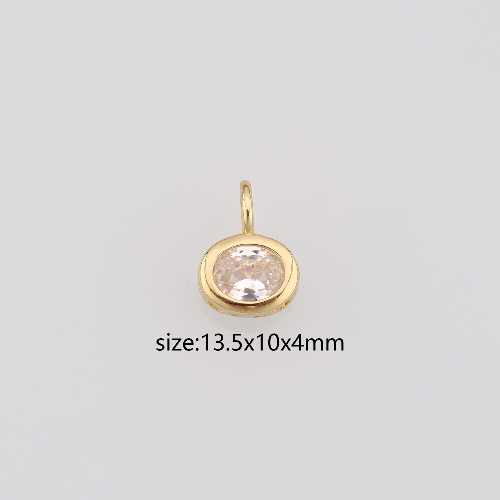 18K Gold Filled Oval Pendant,CZ Micro Pave Oval Charm Earrings Necklace for DIY Jewelry Making Supply