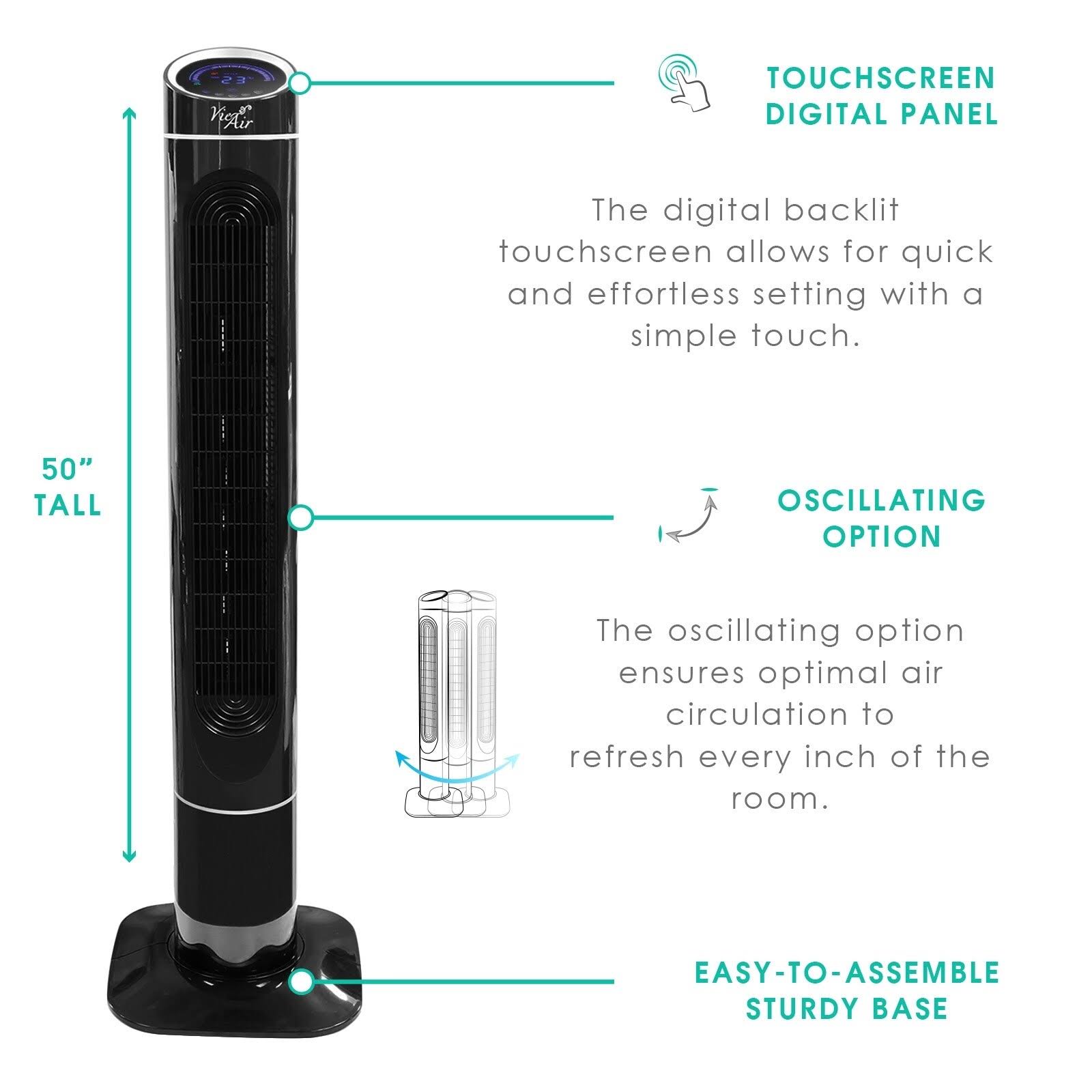 Vie Air 50x22 Luxury Digital 3 Speed High Velocity Tower Fan with Fresh Air Ionizer